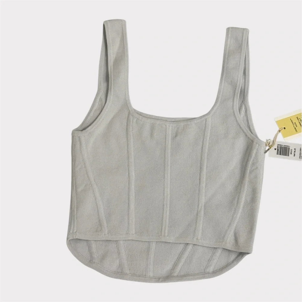Aritzia Wilfred Natalie Top | Frozen Grey | Small | NWT | Minimalist Crop Knit - Picture 4 of 6